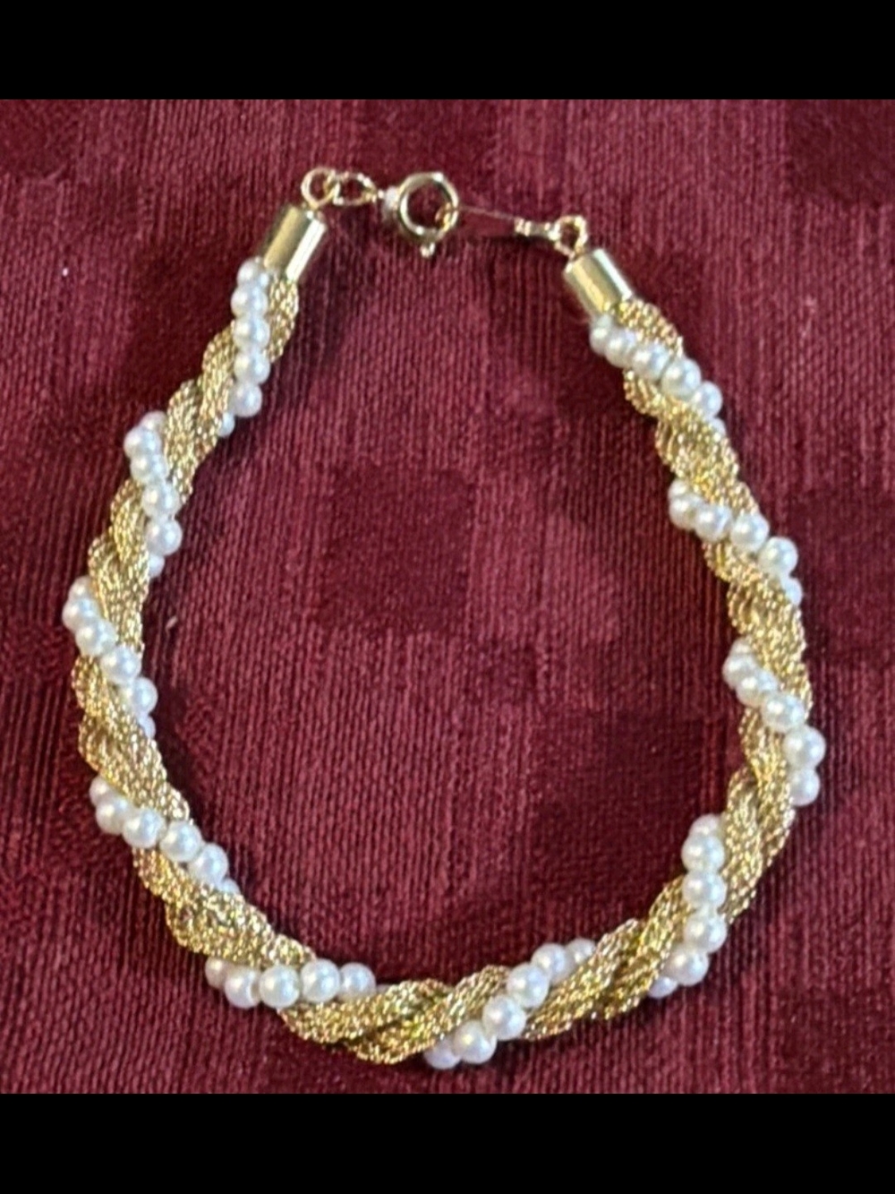 Gold-Tone Braided Faux  Pearl Accent Bracelet